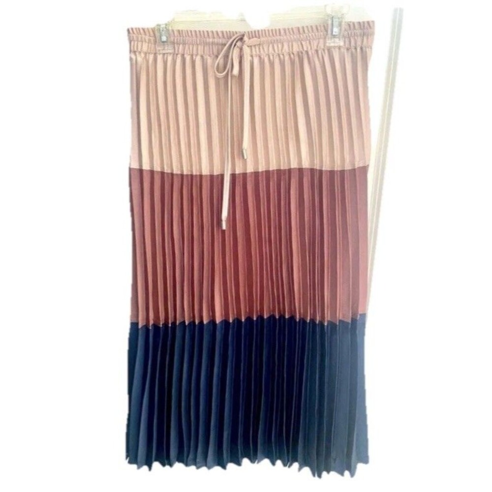 Very J Pleated Skirt Size L Midi Colorblock Lined Elastic Waist
